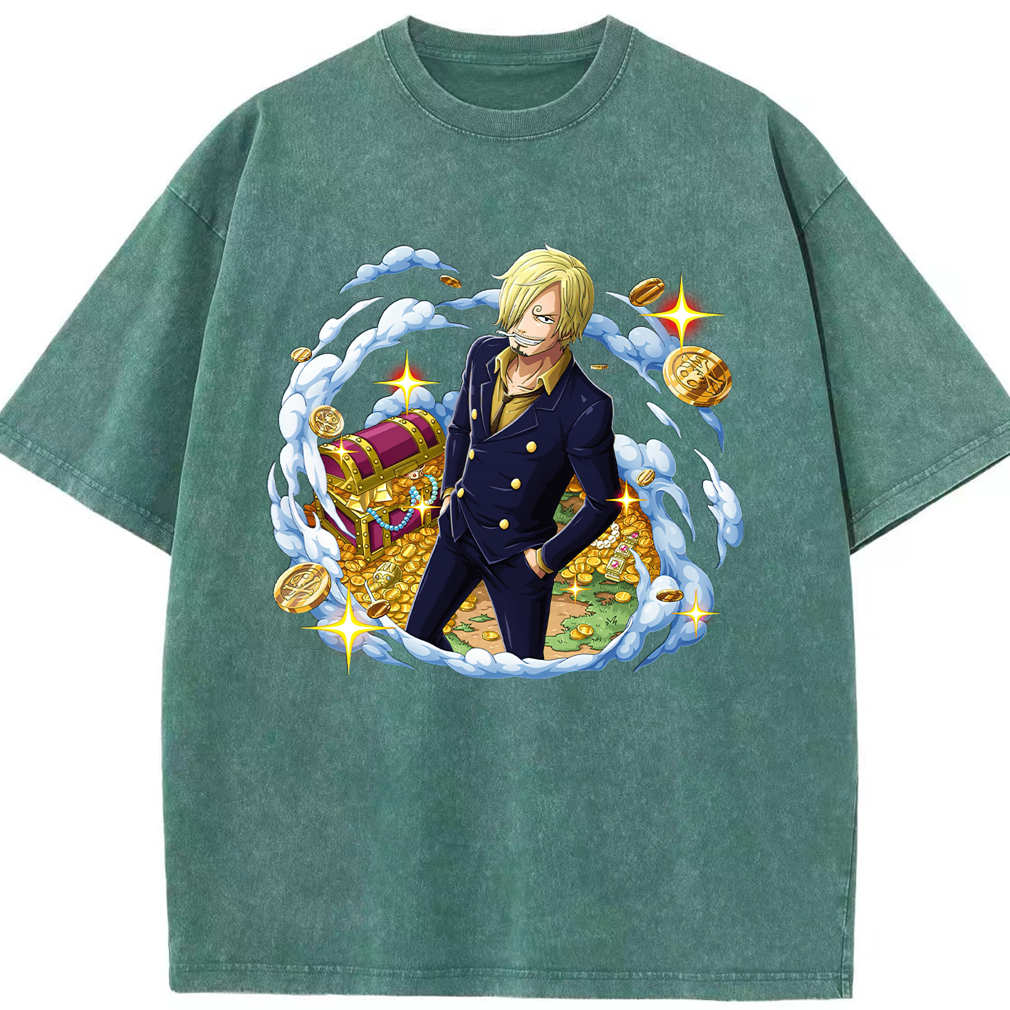 ワンピース サンジ ONE PIECE Sanji 綿100% ヴィンテージ風 半袖Tシャツ（フロントプリント）